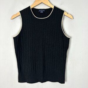 Y2K Ann Taylor Black Cashmere Cable Knit Sweater Vest/Shell Preppy Tennis Prep S
